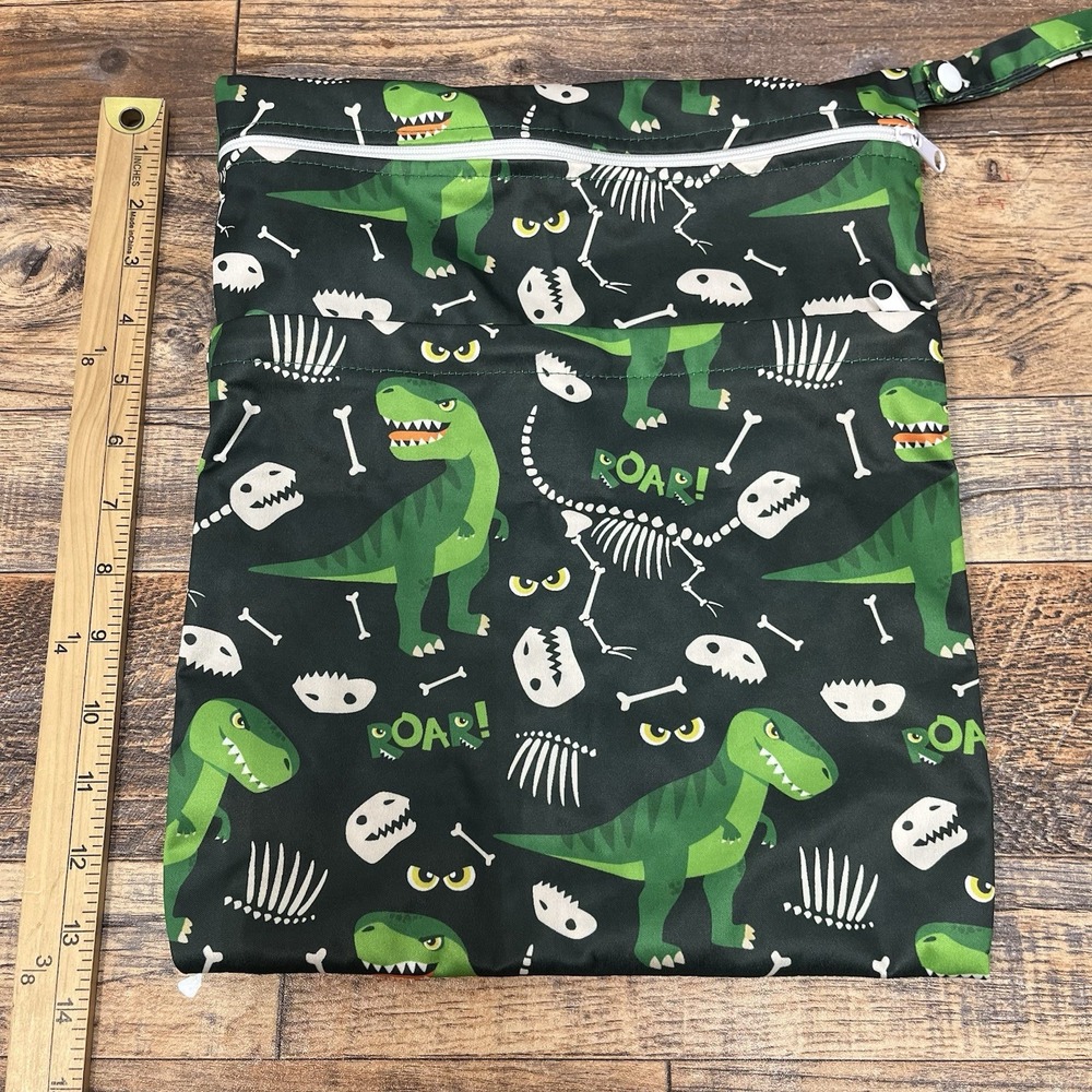 Wet Bag Double Zip Waterproof Diaper Pouch Swim Laundry Travel Dinosaurs